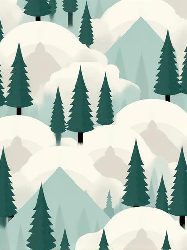 Motivo di pini e montagne stilizzati della collezione Foresta Alpina.