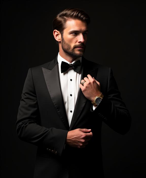 Uomo in smoking impeccabile per evento Black Tie